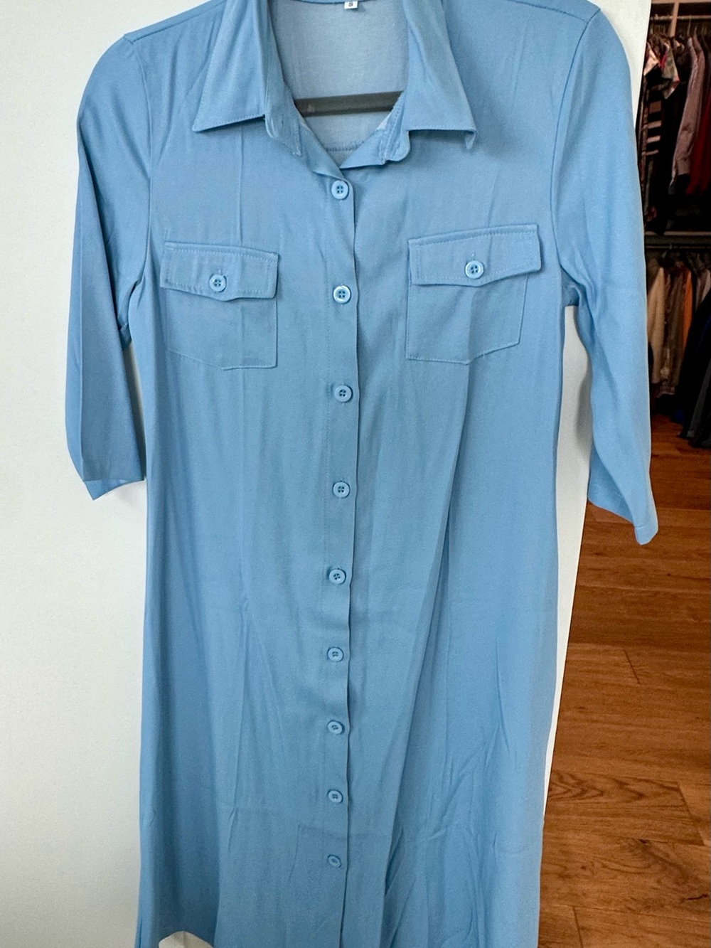 Classic Light Blue Button-Front Women's Dress